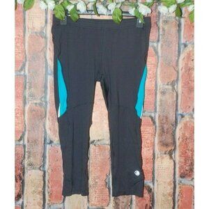Ladies Mondetta Gray & Aqua Athletic Activewear Crop Workout Leggings Size L Bac